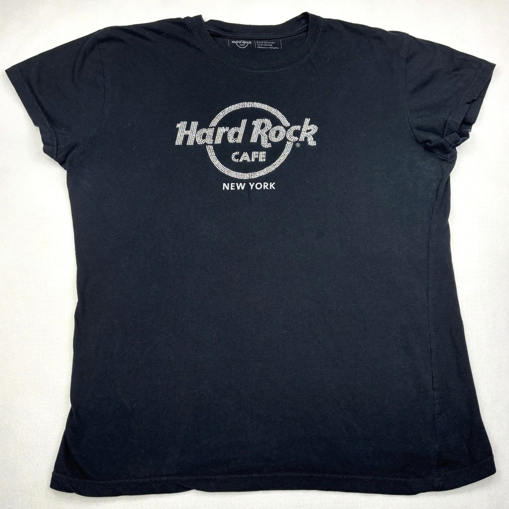Hard Rock Cafe New York Womens 2XL T Shirt Black Rhinestone Crystal Graphic Tee